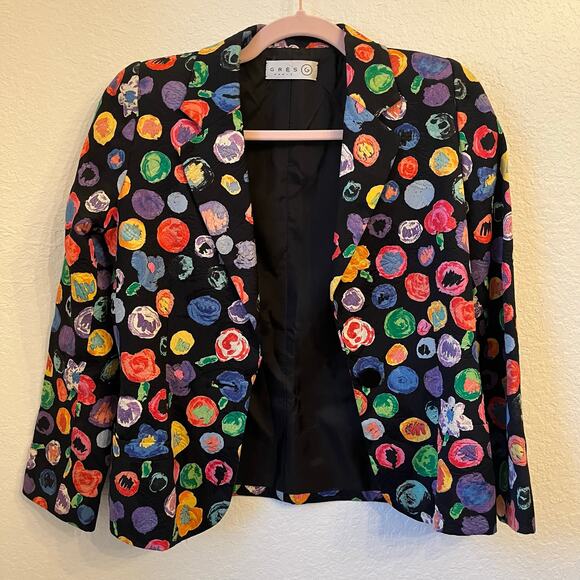 VTG Gres Blazer Women's XS S Black Jacquard Abstract Floral Unique Artsy Artwear - Picture 3 of 16